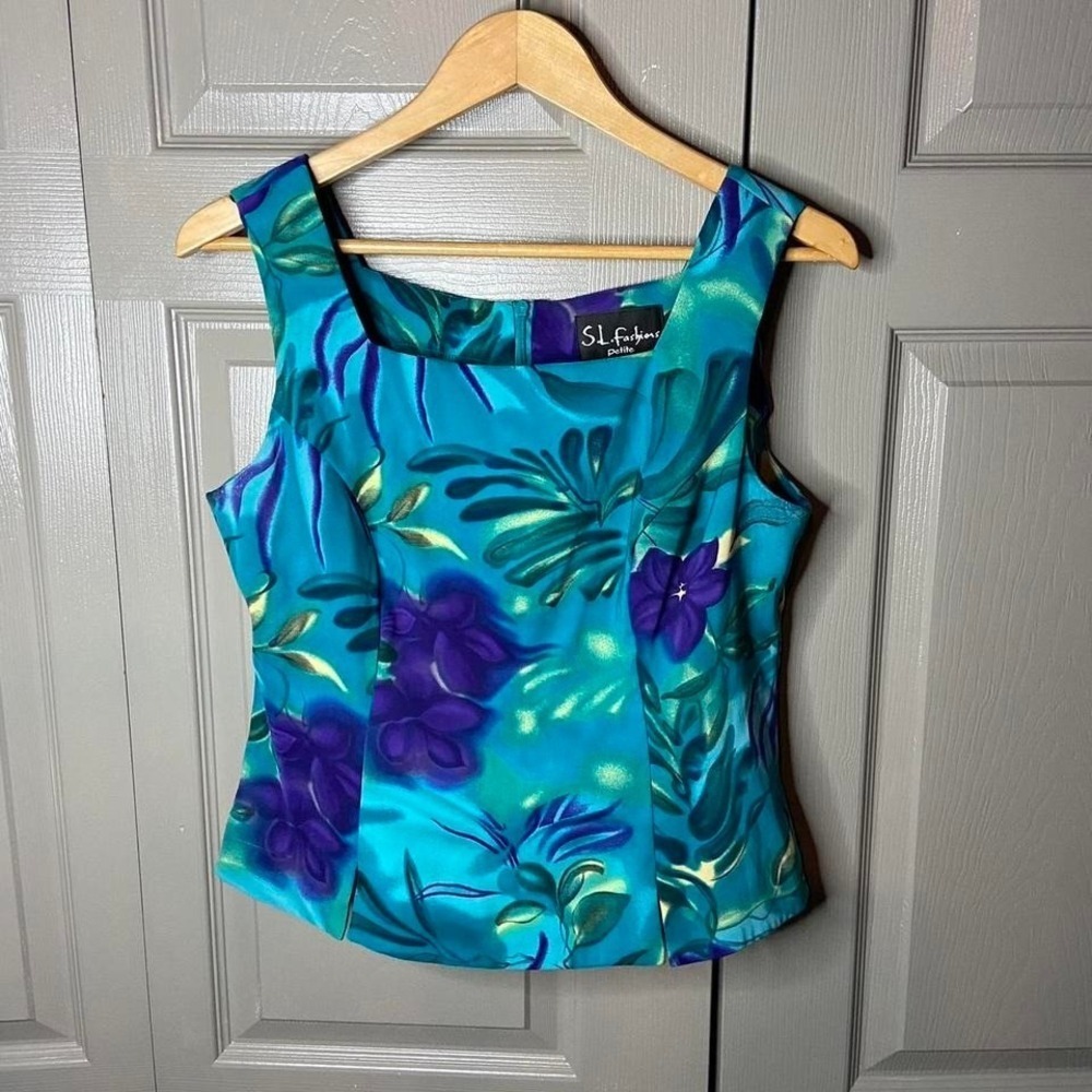 y2k floral blouse SL fashions floral sleeveless blouse cottagecore fairy size L